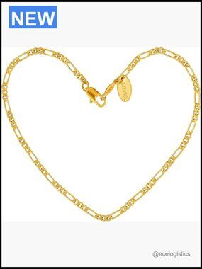 2.5mm Figaro Chain Anklet 24K Gold Plated Lobster Claw Clasp